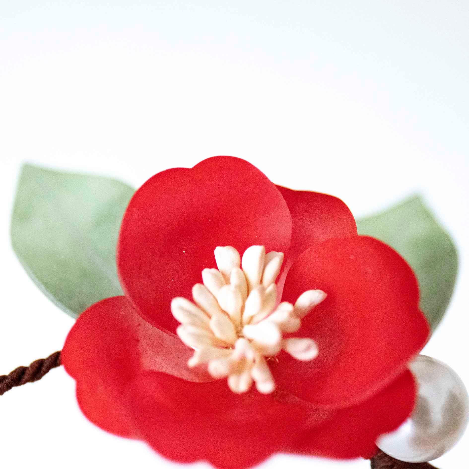 赤い椿のuピン かんざし プラ板 髪飾り ヘアアクセサリー 紅椿 椿 パール | 6枚目